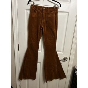 wisteria lane womens medium corduroy bell bottom pants boho hippy western brown